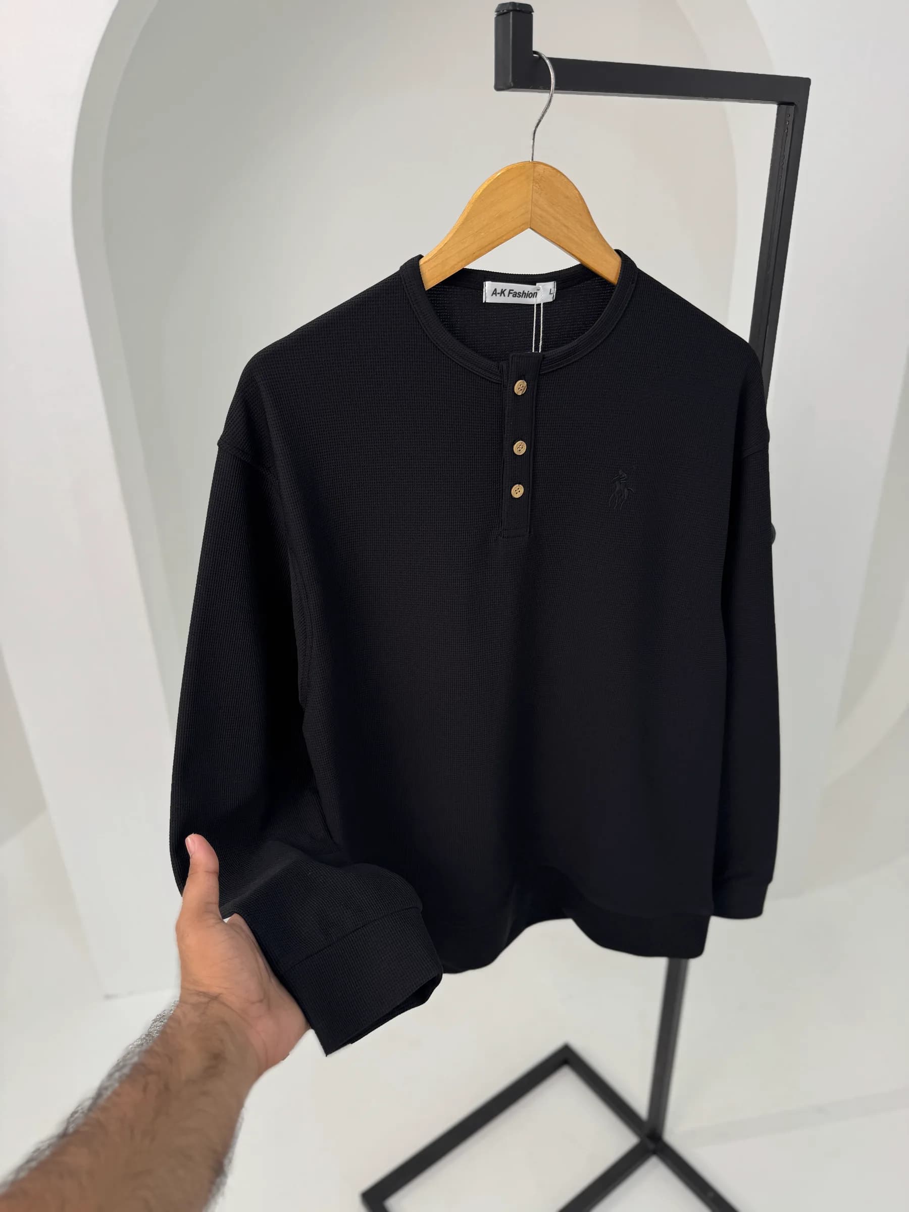 Henley Long Sleeve T-Shirt – Black
